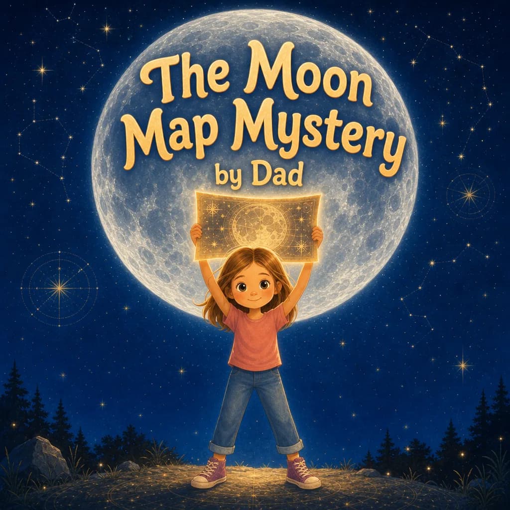 The illustrated cover of The Moon Map Mystery, one of Onceling's story templates.